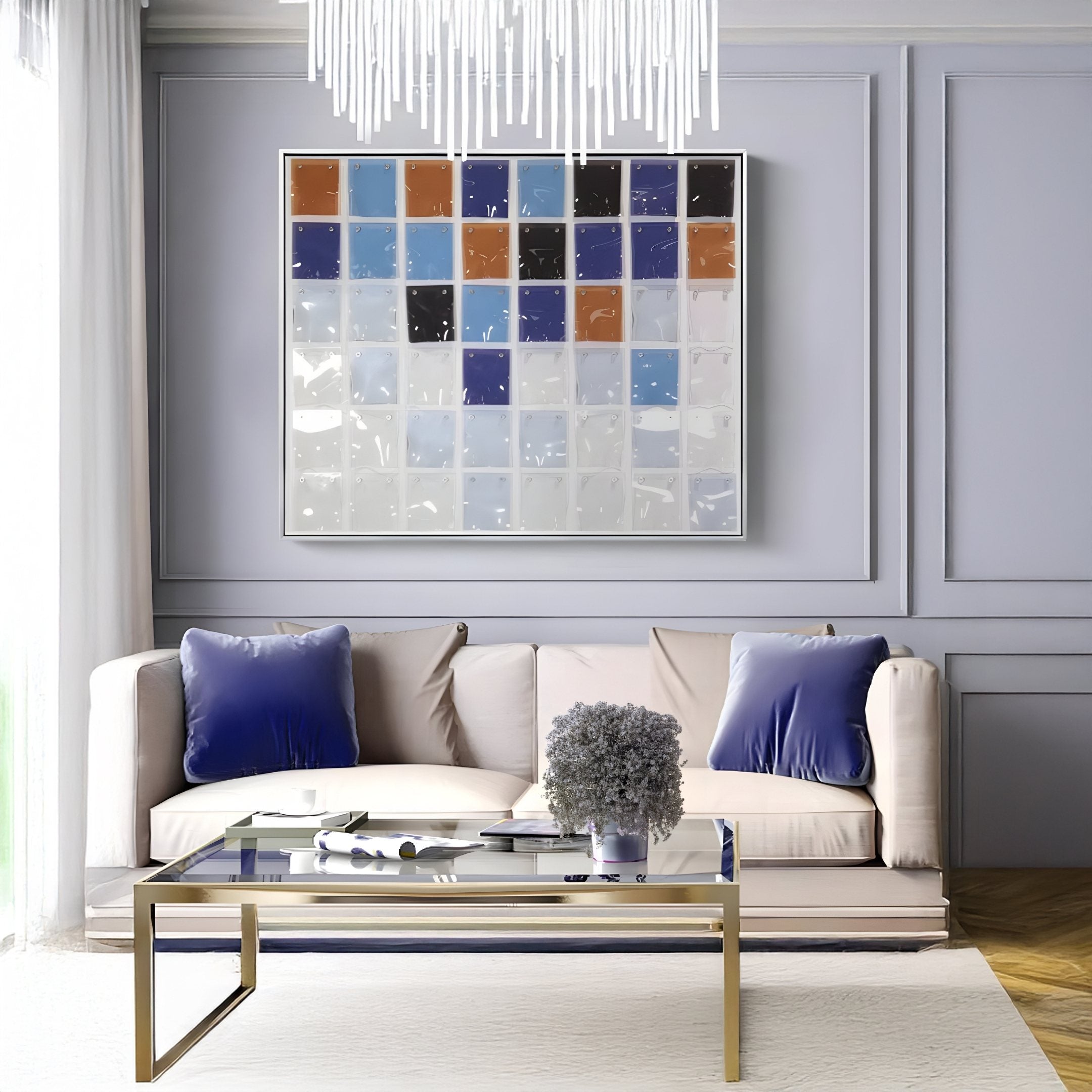 Matrix III Blue & Brown Gradient Mosaic Grid Acrylic 3D Wall Art
