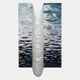 Tidefall Blue Waters Frameless Acrylic & Crystal Beads 3D Wall Art featuring cascading crystal strands in a U-shape over a blue-grey rippled water surface, shown on a light background.