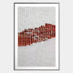 Fractura Crimson Red Vertical 3D Acrylic Wall Art by Giant Sculptures featuring layered folded acrylic in white with a bold crimson red wave across the center, framed in slim aluminium alloy.
