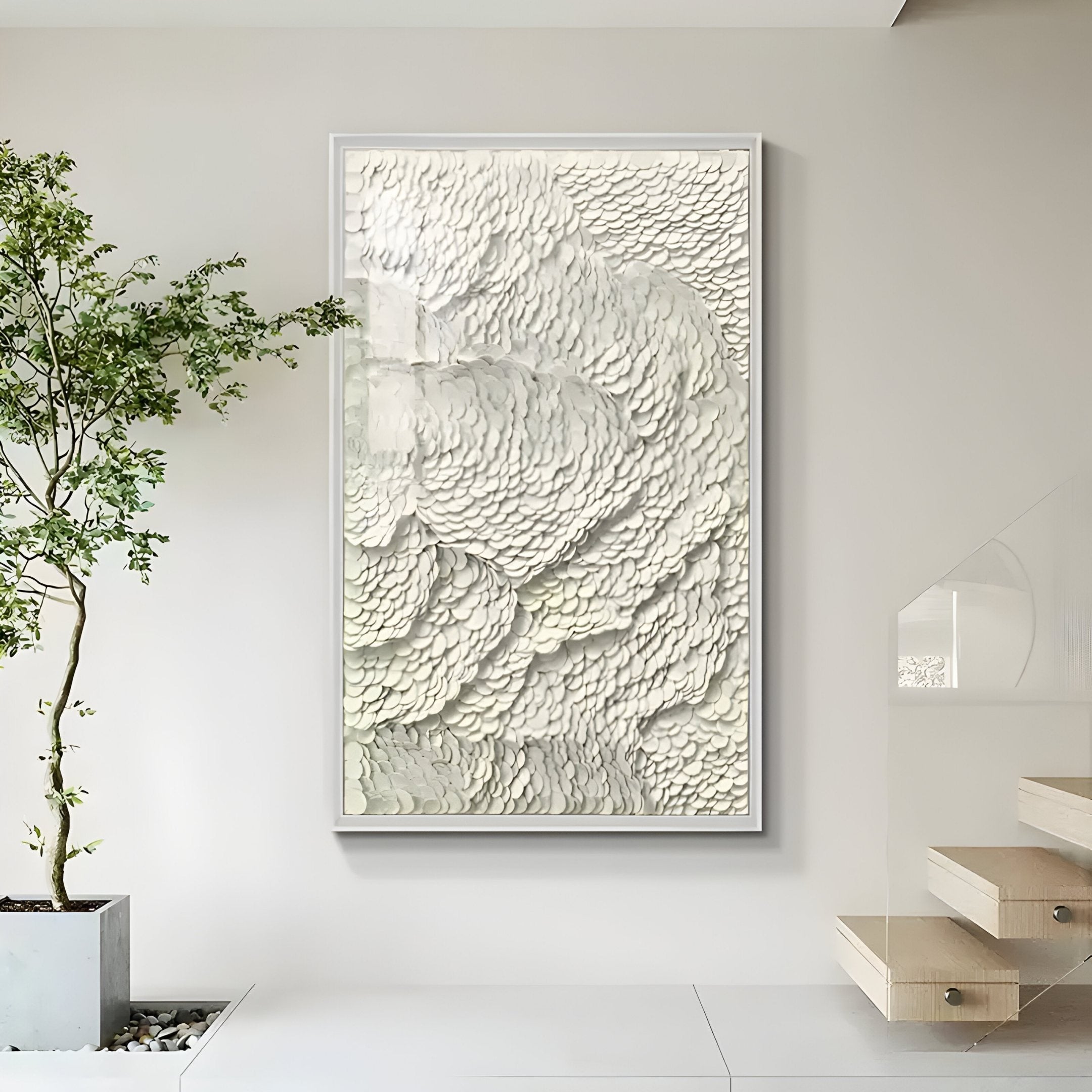 Petalwave White Contour Texture Leather 3D Wall Art
