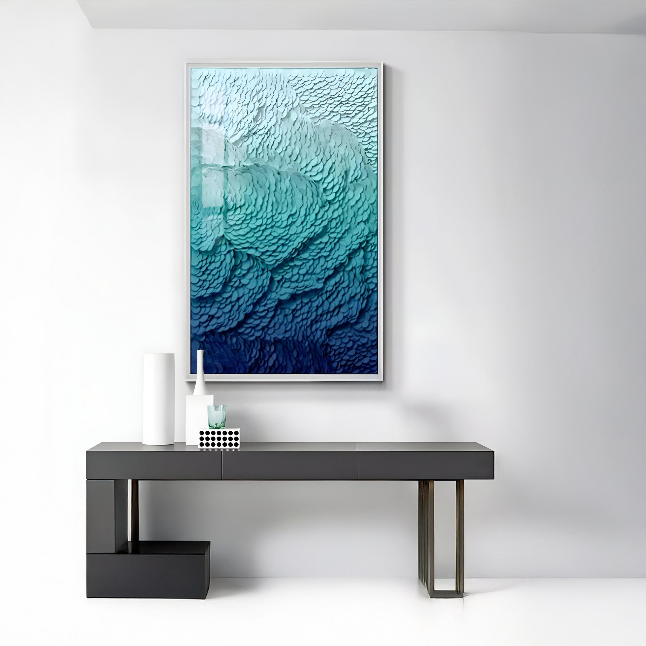 Petalwave Teal Gradient Blossom Flow Leather 3D Wall Art