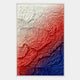 Petalwave Gradient Leather 3D Wall Art by Giant Sculptures featuring layered petal-like leather forms flowing from ivory and pink through crimson to indigo, in a white acrylic box frame on a light background.
