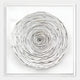 Terraform Spiral Scroll Paper 3D Wall Art by Giant Sculptures, featuring hand-coiled white paper layers forming a concentric spiral, displayed in a clear acrylic box frame against a white background.