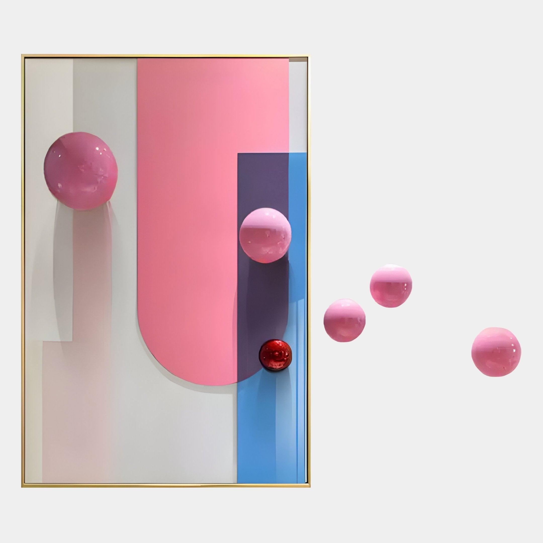 Bounce Pink & Blue Panel With Glossy Pink Balls Acrylic 3D Wall Art