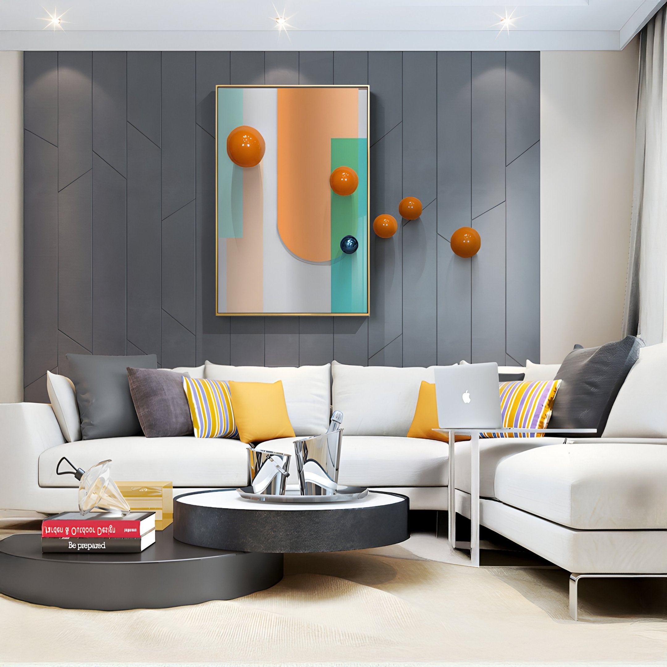 Bounce Orange & Mint Panel With Glossy Orange Balls Acrylic 3D Wall Art