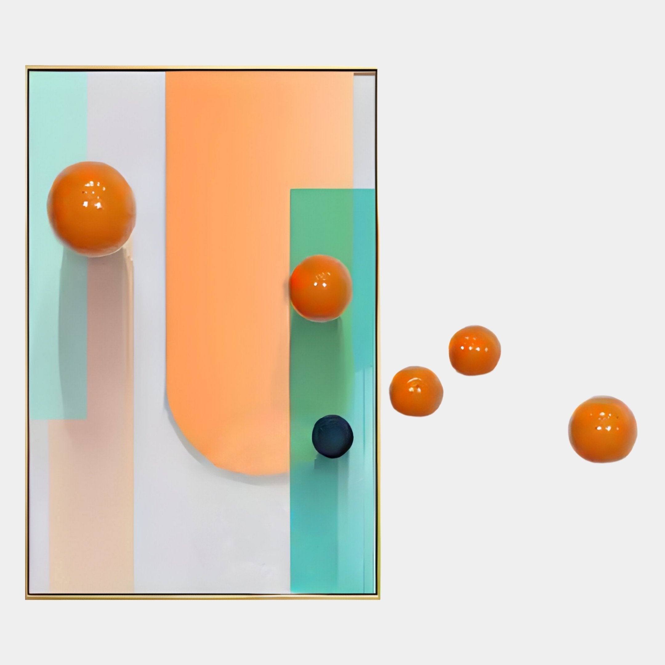 Bounce Orange & Mint Panel With Glossy Orange Balls Acrylic 3D Wall Art