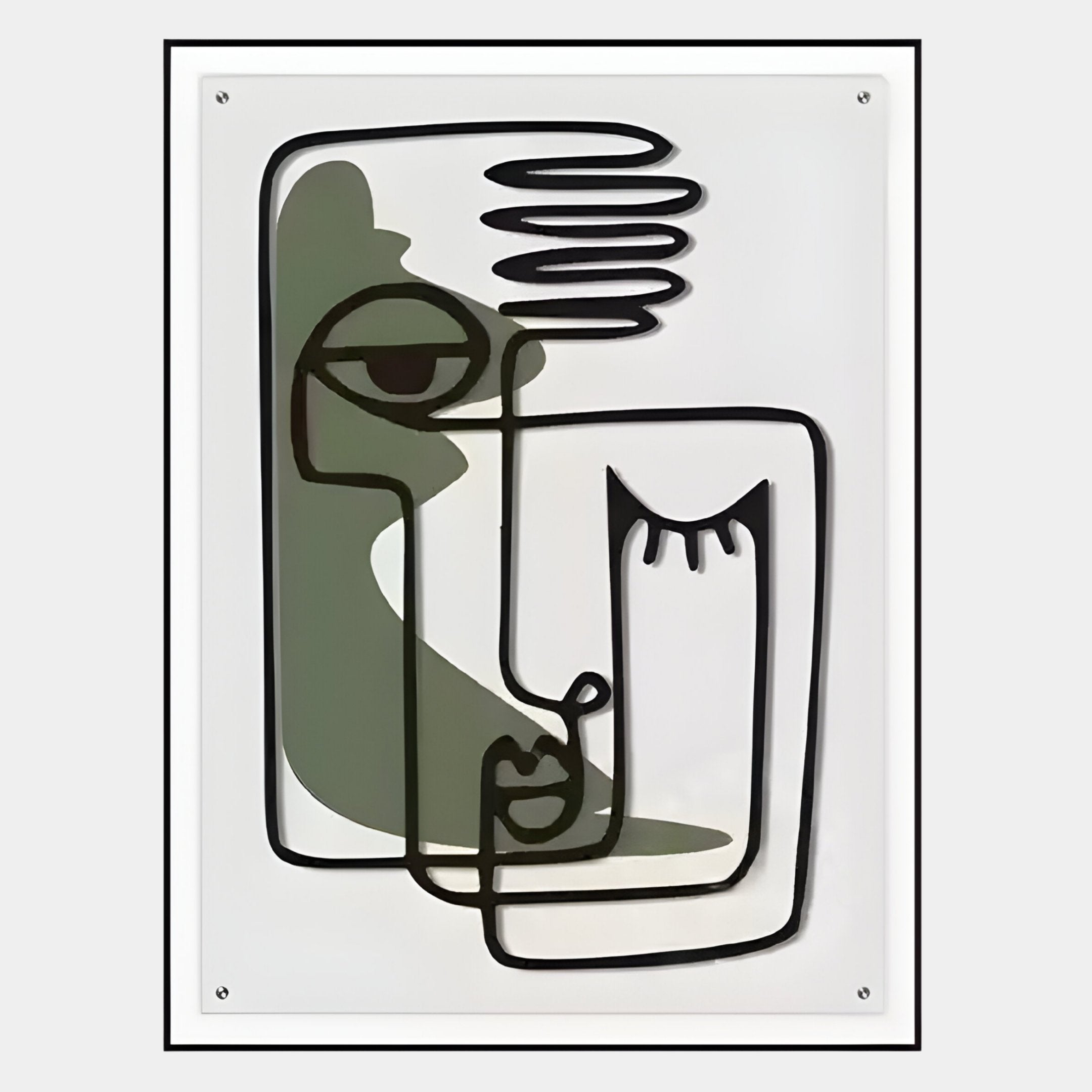 Linea Green Accent Abstract Face Minimal Acrylic UV 3D Wall Art