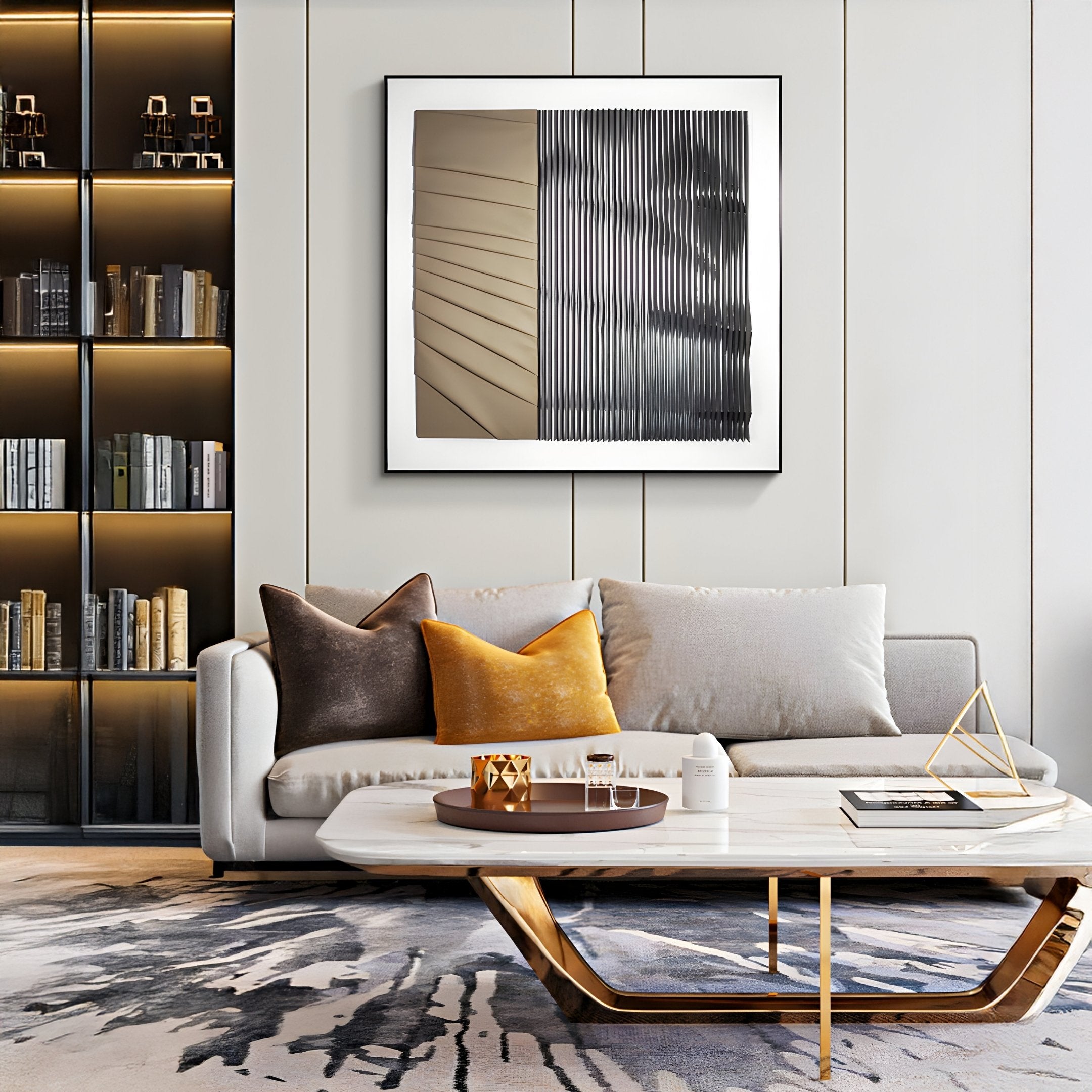 Ridge Beige & Black Leather & Acrylic 3D Wall Art