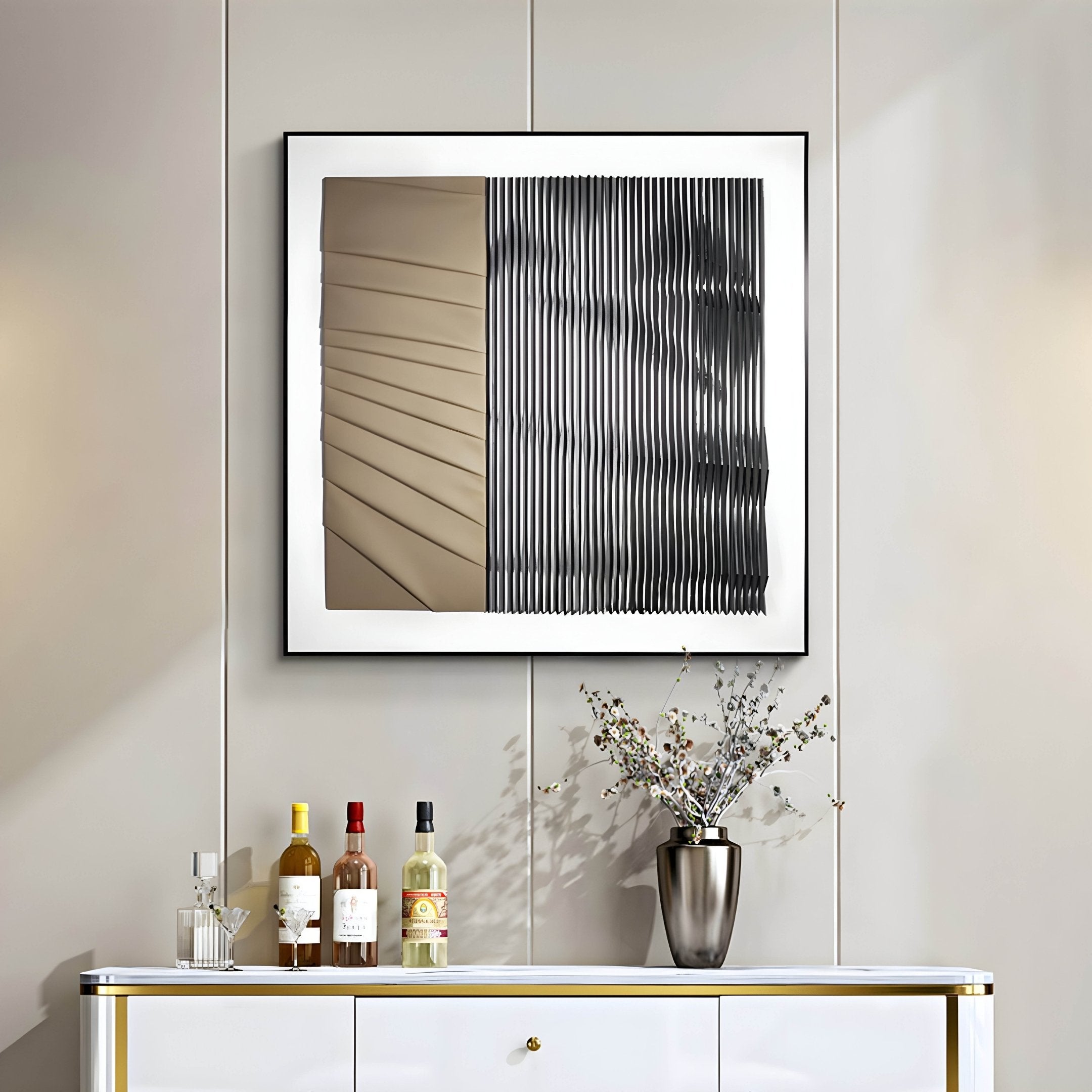 Ridge Beige & Black Leather & Acrylic 3D Wall Art