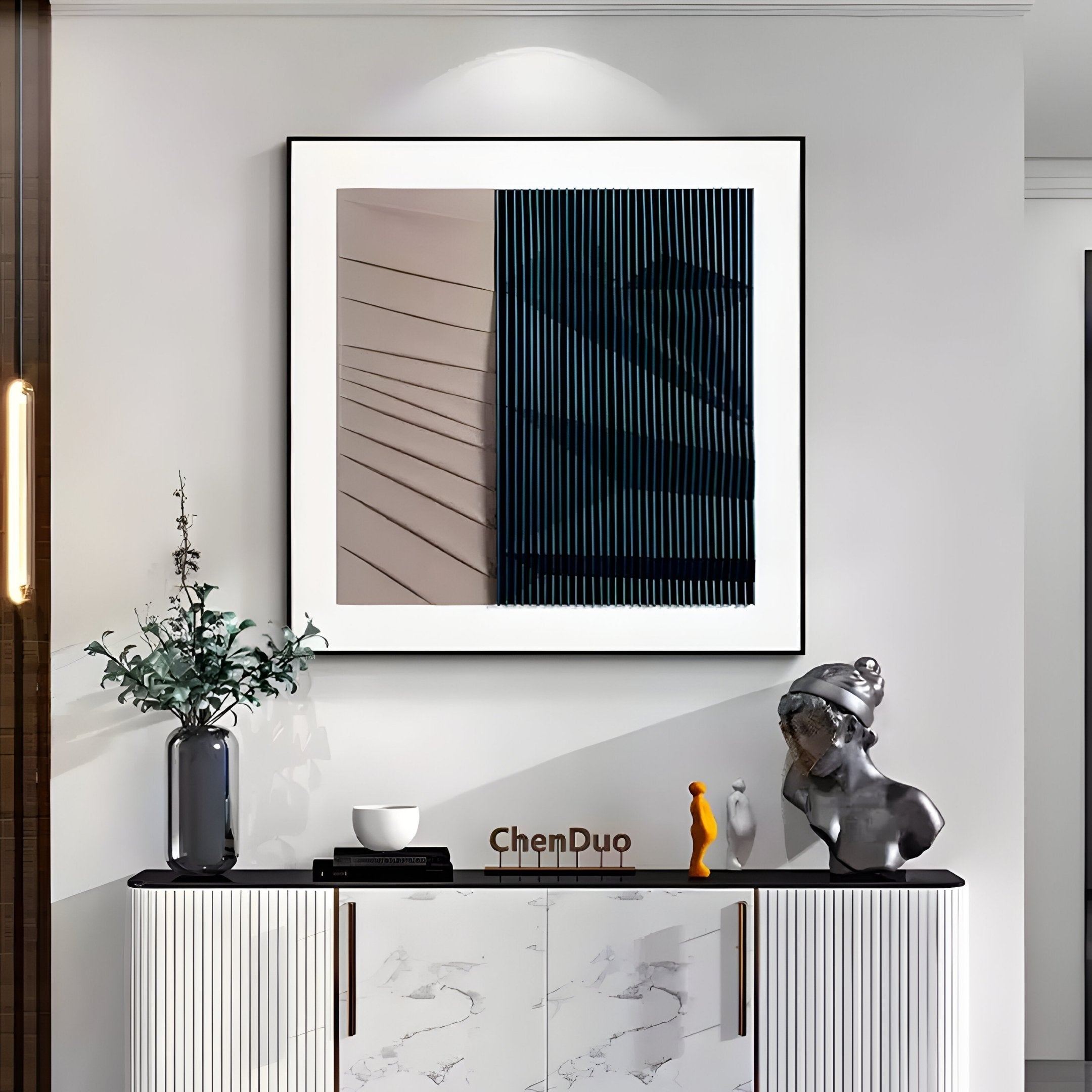 Ridge Taupe & Black Leather & Acrylic 3D Wall Art
