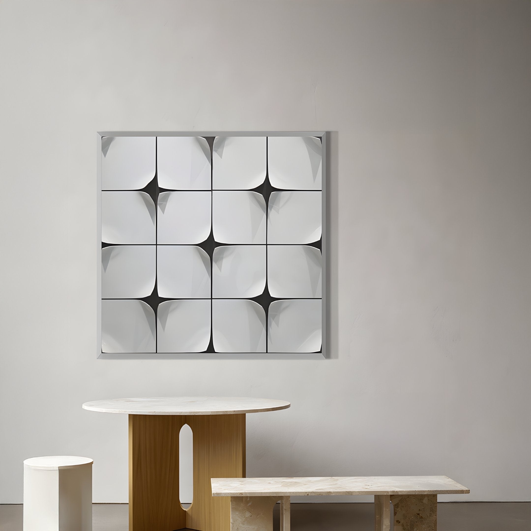 Glint Glossy White Curved Grid Framed Acrylic 3D Wall Art