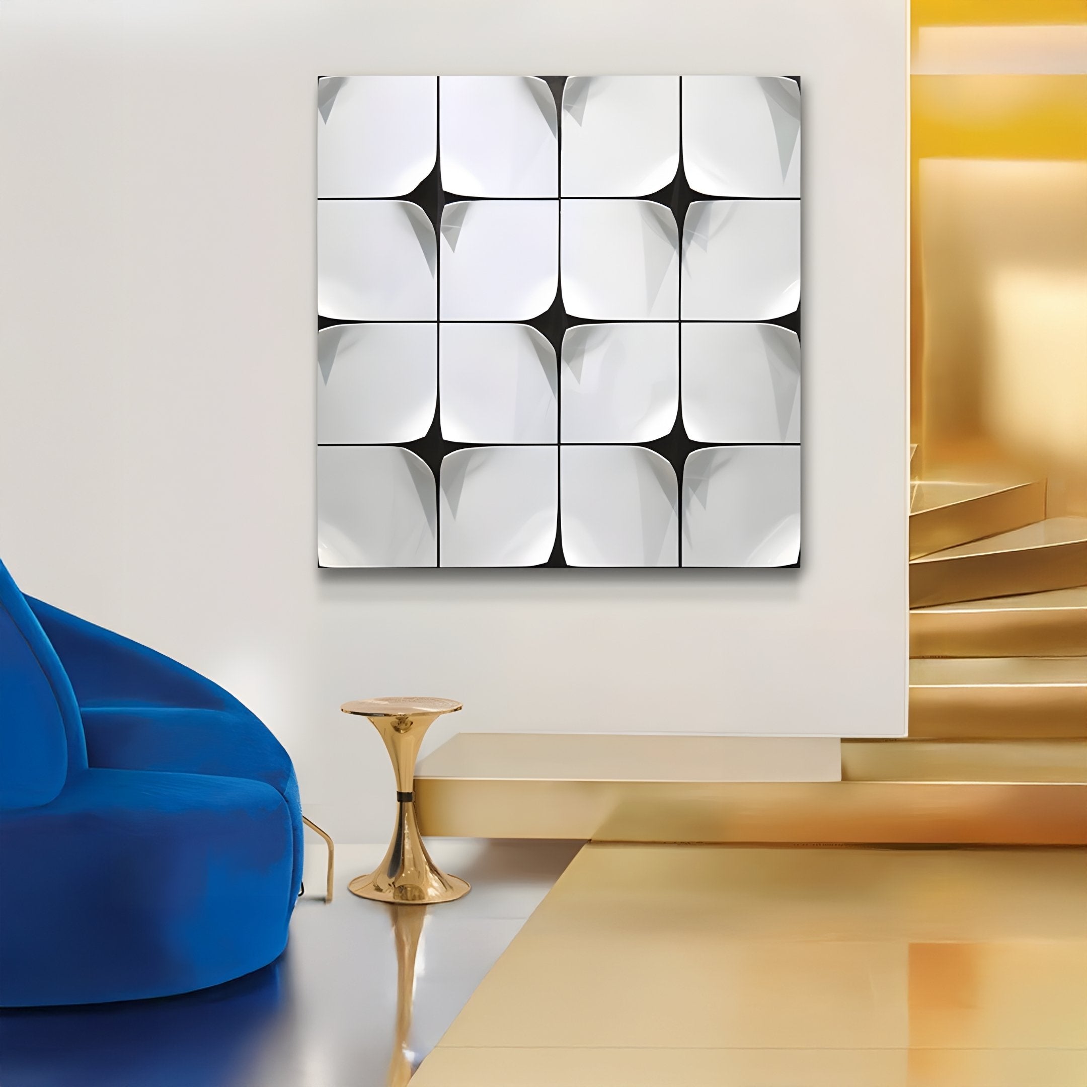 Glint Glossy White Curved Grid Frameless Acrylic 3D Wall Art