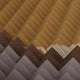The Tessera Caramel & Walnut Gradient Acrylic 3D Wall Art by Giant Sculptures features overlapping rectangular tiles in earthy caramel and walnut tones, arranged diagonally for a bold geometric effect.