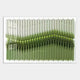 The Tessera Graphite Grey & Neon Lime Line Acrylic 3D Wall Art by Giant Sculptures features layered, overlapping zigzag patterns in green and white, arranged in rows to create a dynamic, wave-like effect.