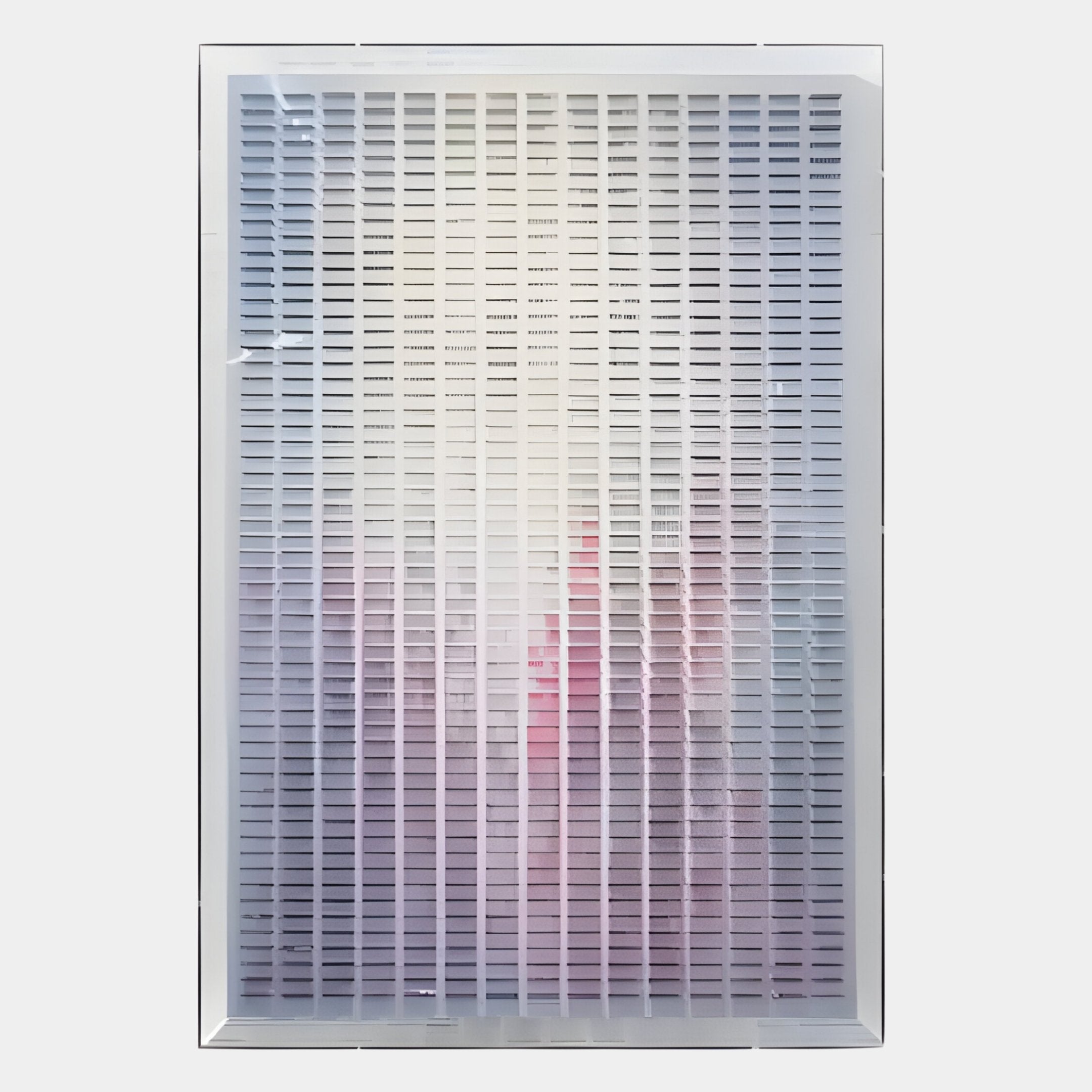 The Chromat Orchid Blush Fade Acrylic 3D Wall Art by Giant Sculptures features a rectangular white grid design with soft pink and purple tones, resembling modern gradient wall art—ideal for contemporary decor. The background is plain and light-colored.