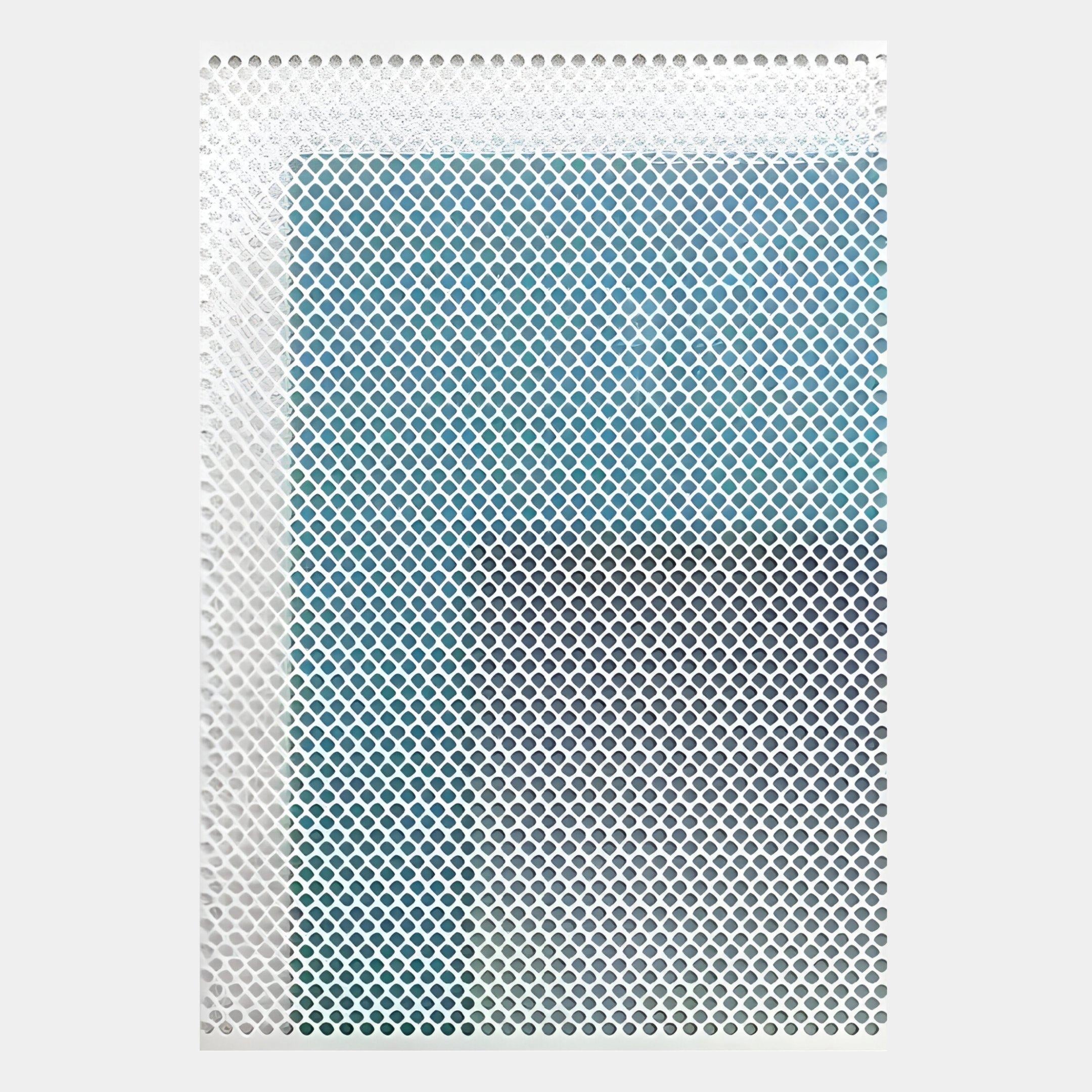 The Pixelate Sky Frost Acrylic 3D Wall Art by Giant Sculptures features a grid of circular holes over a blue and black gradient, creating a modern, textured effect perfect for contemporary interiors or striking blue abstract displays.