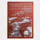The Dynasty Crimson Peaks Framed Acrylic 3D Wall Art by Giant Sculptures features a red rectangular design with vertical slits and white textured patterns evoking abstract mountains and clouds for a modern, dimensional effect.