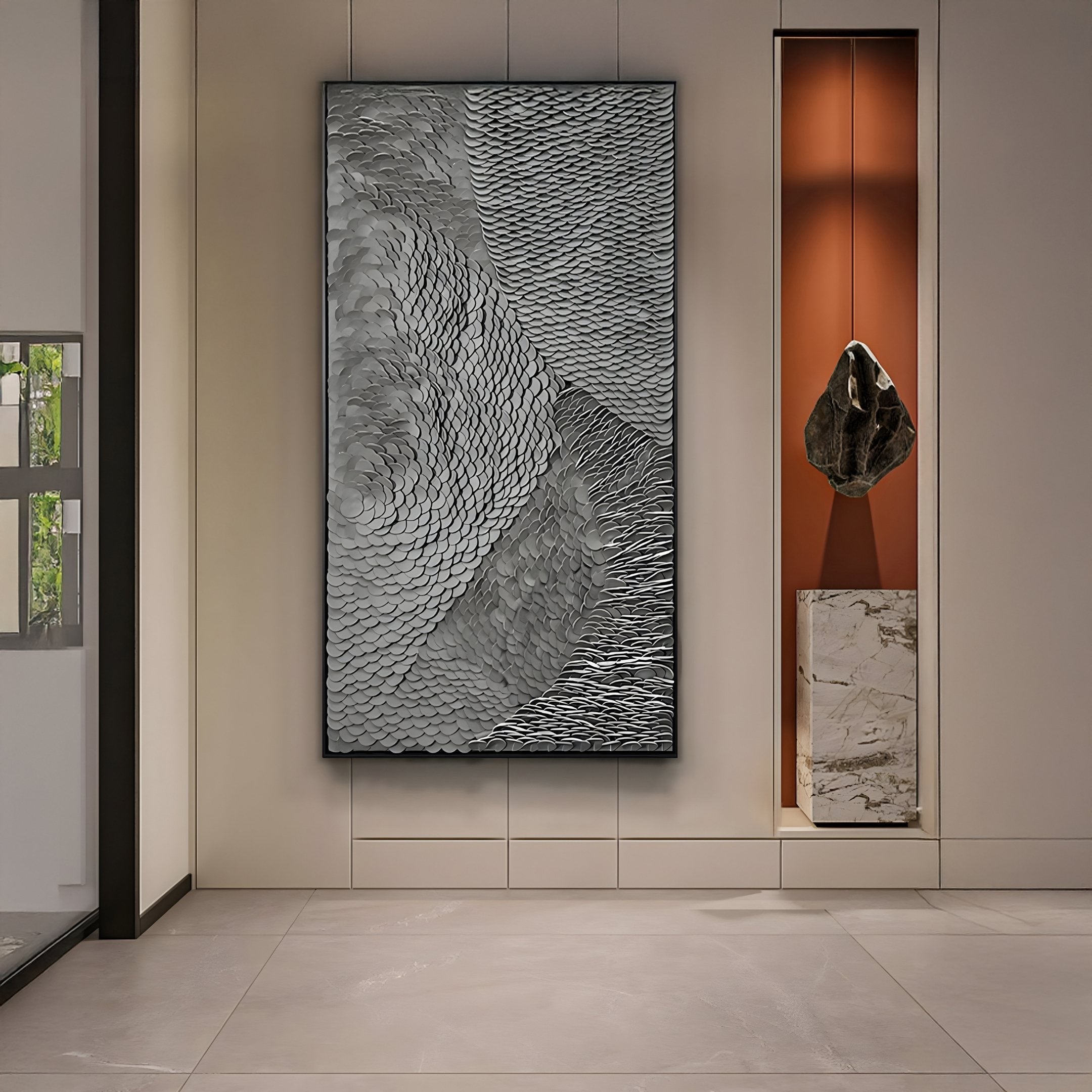 Vermira Deep Grey Textured Leather 3D Metal Framed Wall Art