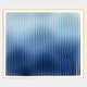 The Current III Navy Sky & Icy White Acrylic 3D Wall Art by Giant Sculptures features abstract vertical wavy blue lines with a dark-to-light ombré on a white background, framed by a slim gold border for modern appeal.