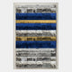 The Rhythm Sapphire & Gold Layered Stripe Leather 3D Wall Art by Giant Sculptures features vertically arranged silverware in metallic silver, blue, and gold bands, neatly framed in white for a striking modern statement.