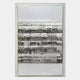 The Rhythm I Silver Layered Stripe Leather 3D Wall Art by Giant Sculptures features contemporary framed wall decor with rows of silver forks on a white background, creating a reflective, textured, stripe-like pattern.