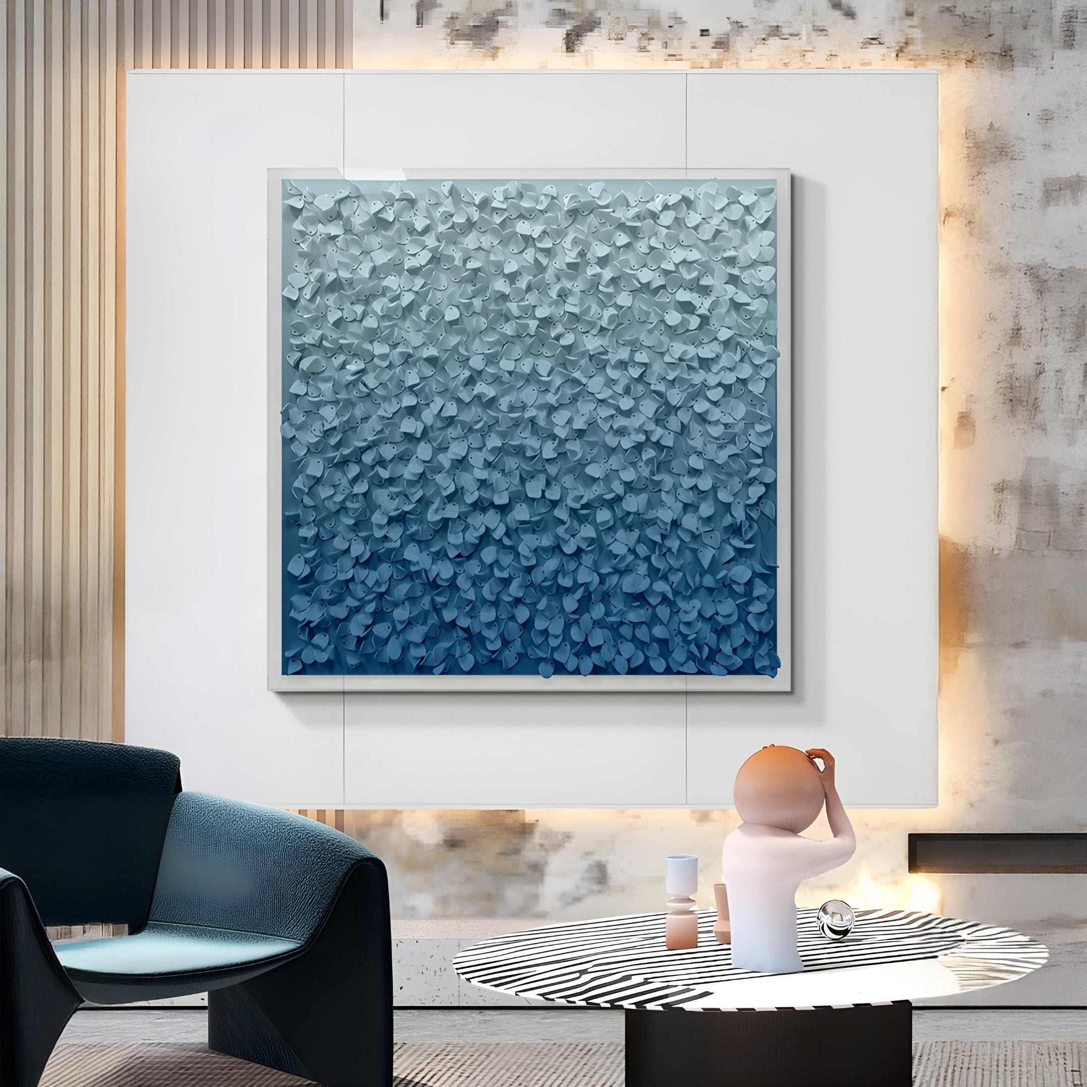 Bloom Sky & Navy Blue Curved Petal Acrylic 3D Wall Art