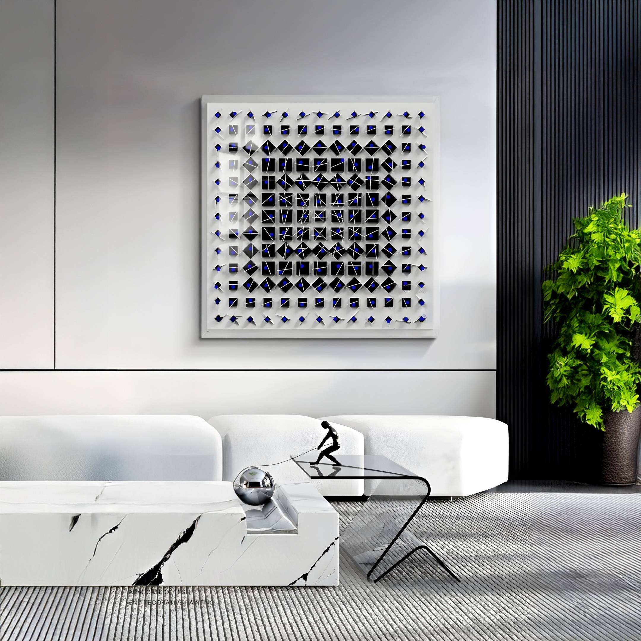 Quanta Blue & Black Wood Block Acrylic 3D Wall Art