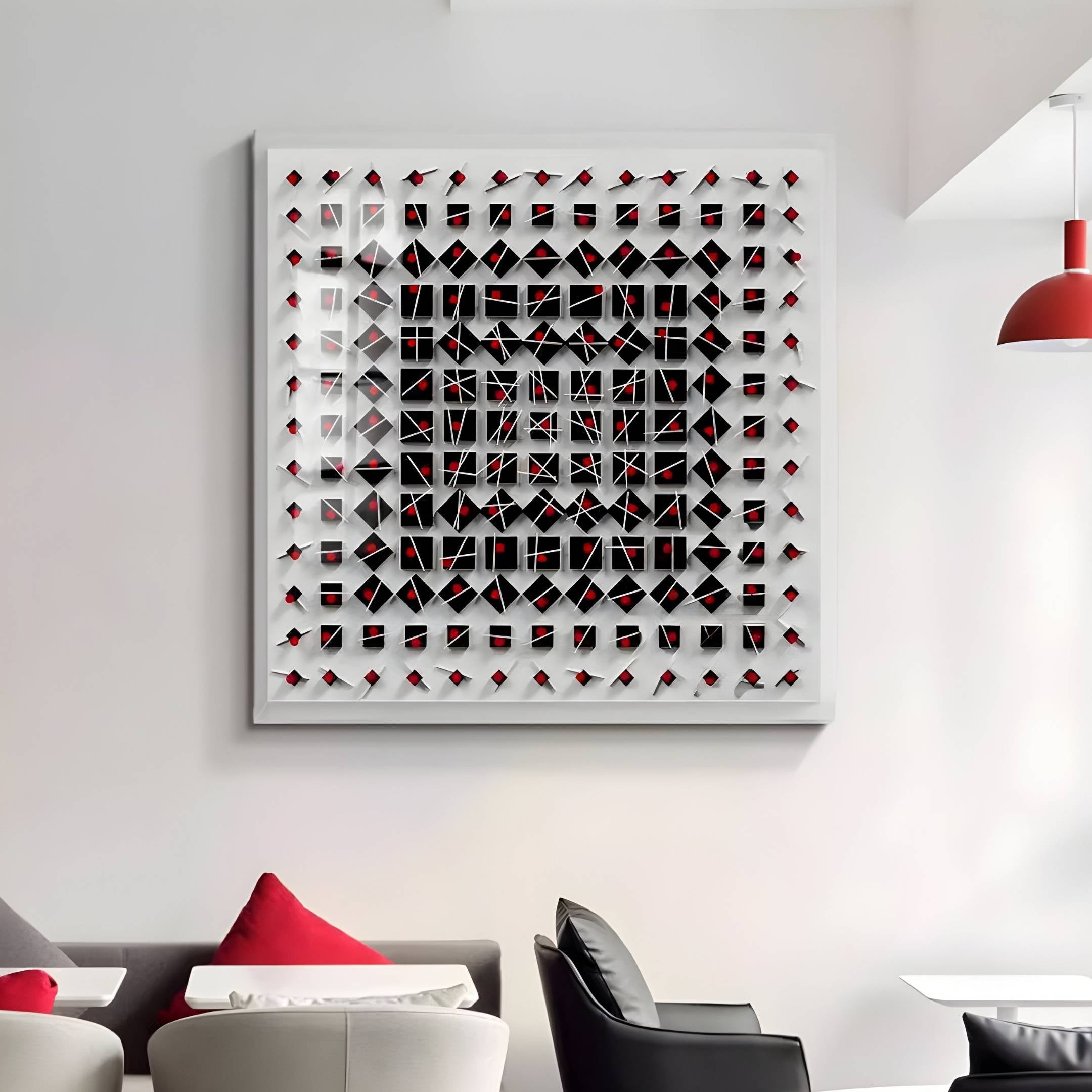 Quanta Red & Black Wood Block Acrylic 3D Wall Art