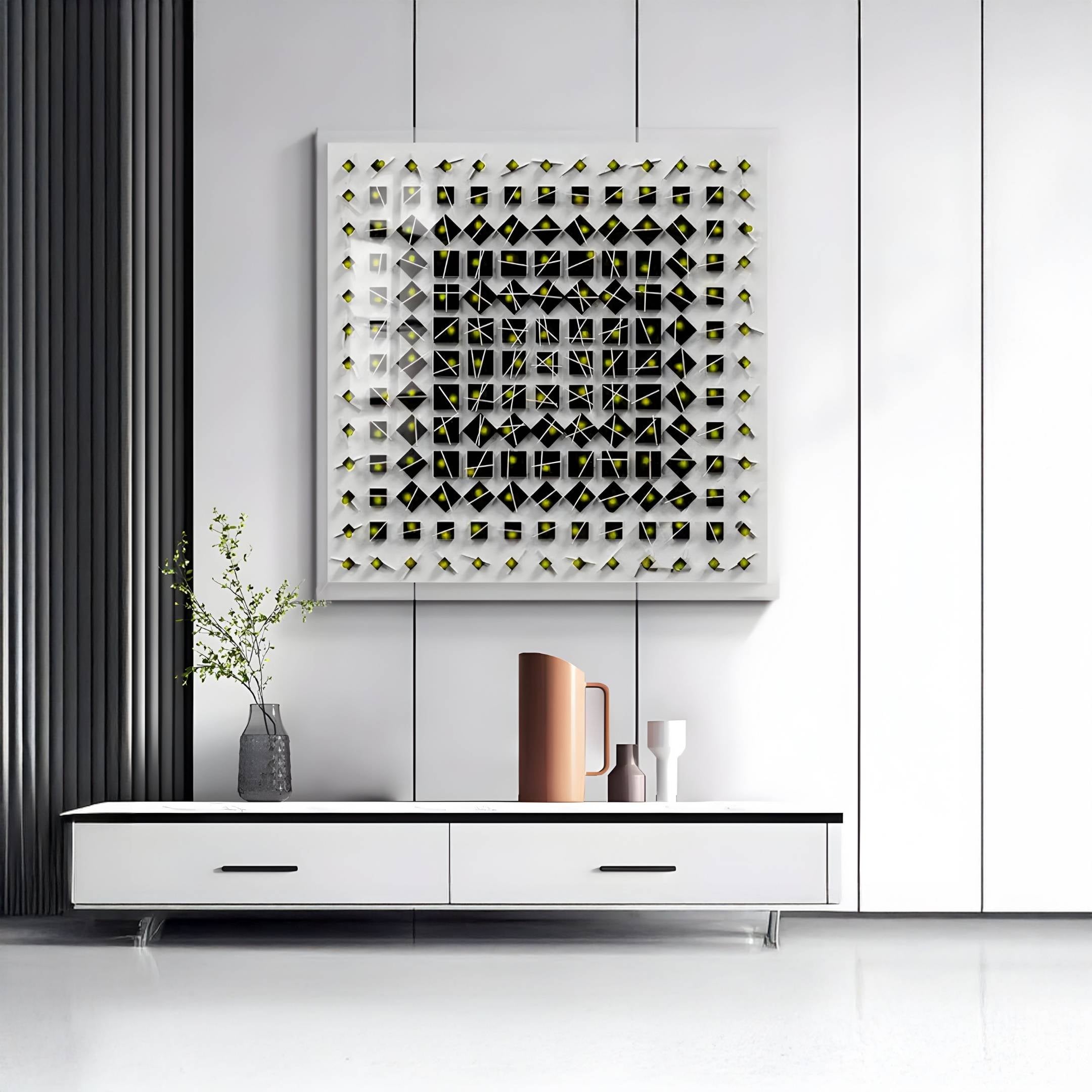 Quanta Yellow & Black Wood Block Acrylic 3D Wall Art