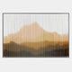 The Horizon Amber Ridge Mountain Acrylic 3D Wall Art by Giant Sculptures showcases vertical, evenly spaced lines forming a wavy, abstract silhouette in warm orange and brown tones, evoking a mountain landscape at sunset.