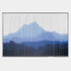 The Horizon Indigo Sky Mountain Acrylic 3D Wall Art by Giant Sculptures features vertical white and transparent lines over an abstract blue mountain scene, creating a blurred, optical illusion—ideal for modern decor.