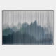 The Horizon I Slate Mist Mountain Acrylic 3D Wall Art by Giant Sculptures features a rectangular minimalist landscape with vertical, evenly spaced white lines that blur blue and gray mountains for an abstract, layered look.