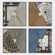 The Urbanist 4-Set Vaulted Realms Acrylic & Leather 3D Wall Art by Giant Sculptures features four square panels, each with draped leather, vaulted ceilings, stained glass or metalwork motifs, and a central gold accent.