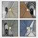 Giant Sculptures’ Urbanist 4-Set Architectural Arches Acrylic & Leather 3D Wall Art features four black-and-white hallway images, each draped with gray, brown, green, or blue fabric and a golden fold for an architectural-inspired effect.