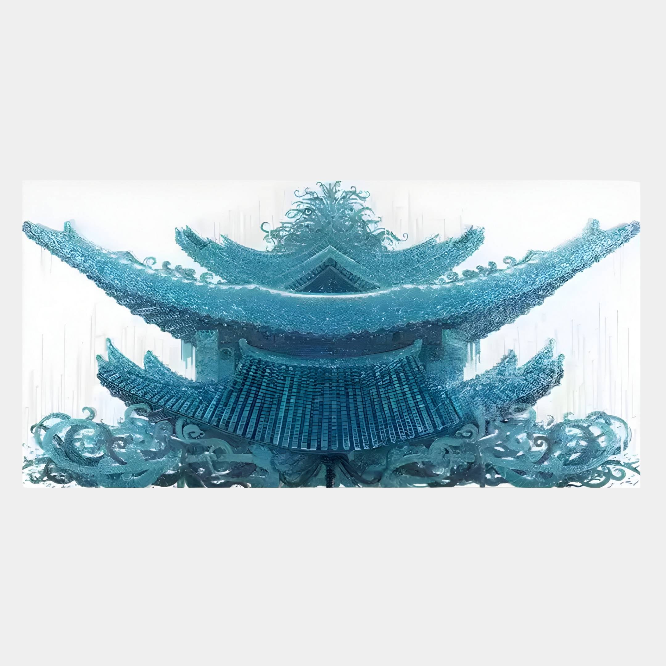 Minara Ice Blue Pagoda 3D Button Wall Art