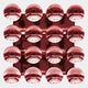 Sixteen crimson red acrylic domes by Giant Sculptures form a four-by-four grid, creating a 3D wall art effect. Symmetrical reflections and geometric patterns enhance the modern “Dome Crimson Red Acrylic 3D Wall Art” against a white background.
