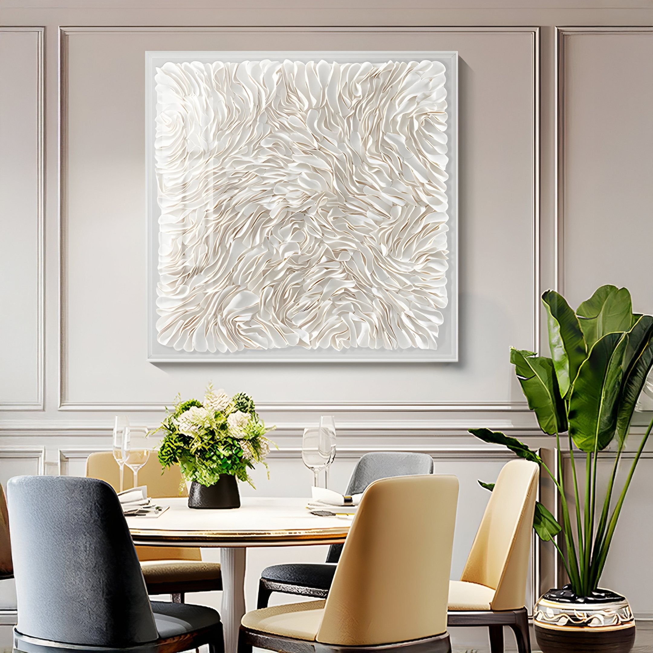 Floravia I White Ruffled Left Leather 3D Wall Art