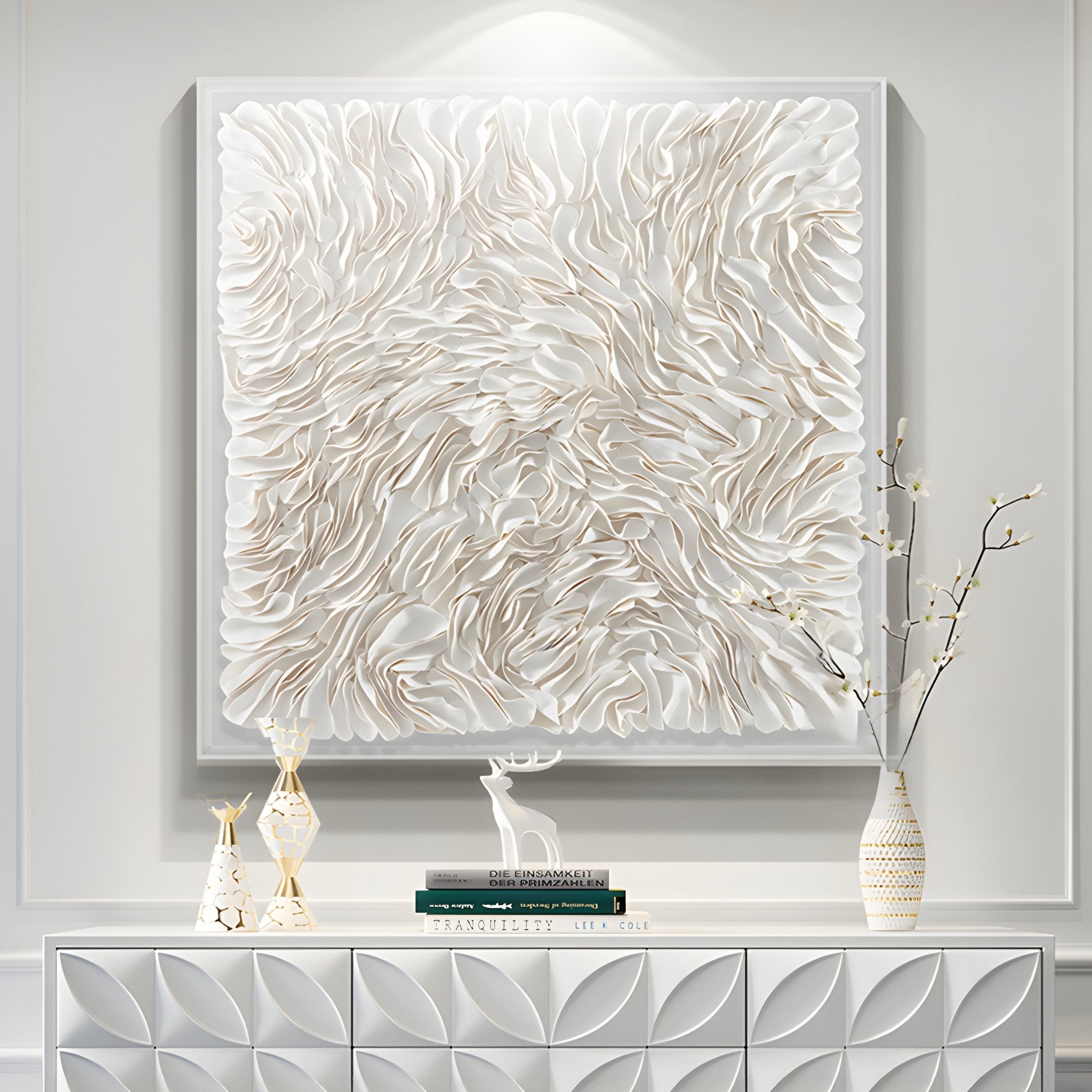 Floravia I White Ruffled Left Leather 3D Wall Art