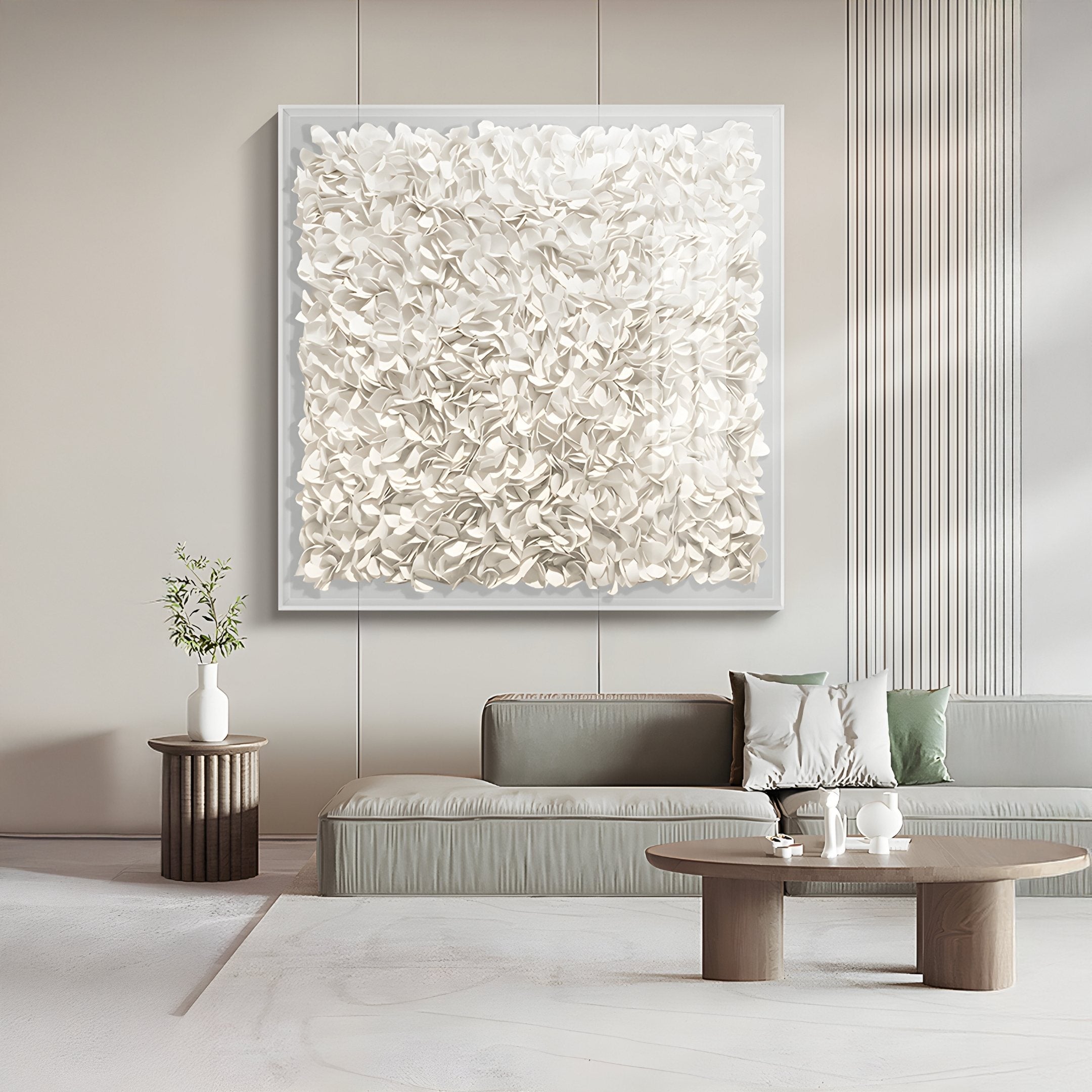 Floravia White Ruffled Pedal Leather 3D Wall Art