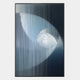 Cyclastra Blue II Optical Spiral Acrylic 3D Wall Art featuring vertical acrylic ridges in icy blue, navy, and white forming a hypnotic spiral, set in a slim metal frame against a light background.