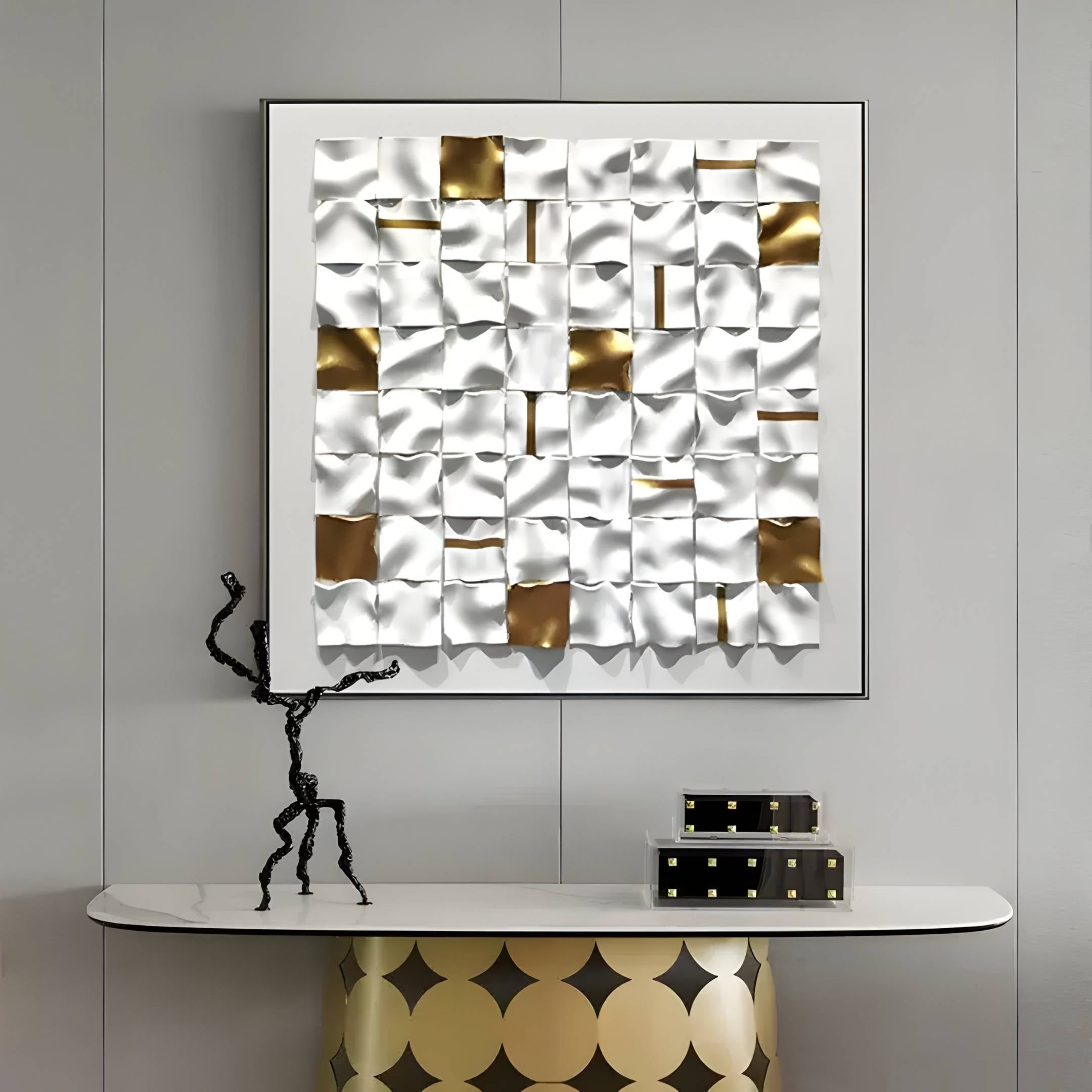Lucida Gold & White Acrylic Square Framed 3D Wall Art