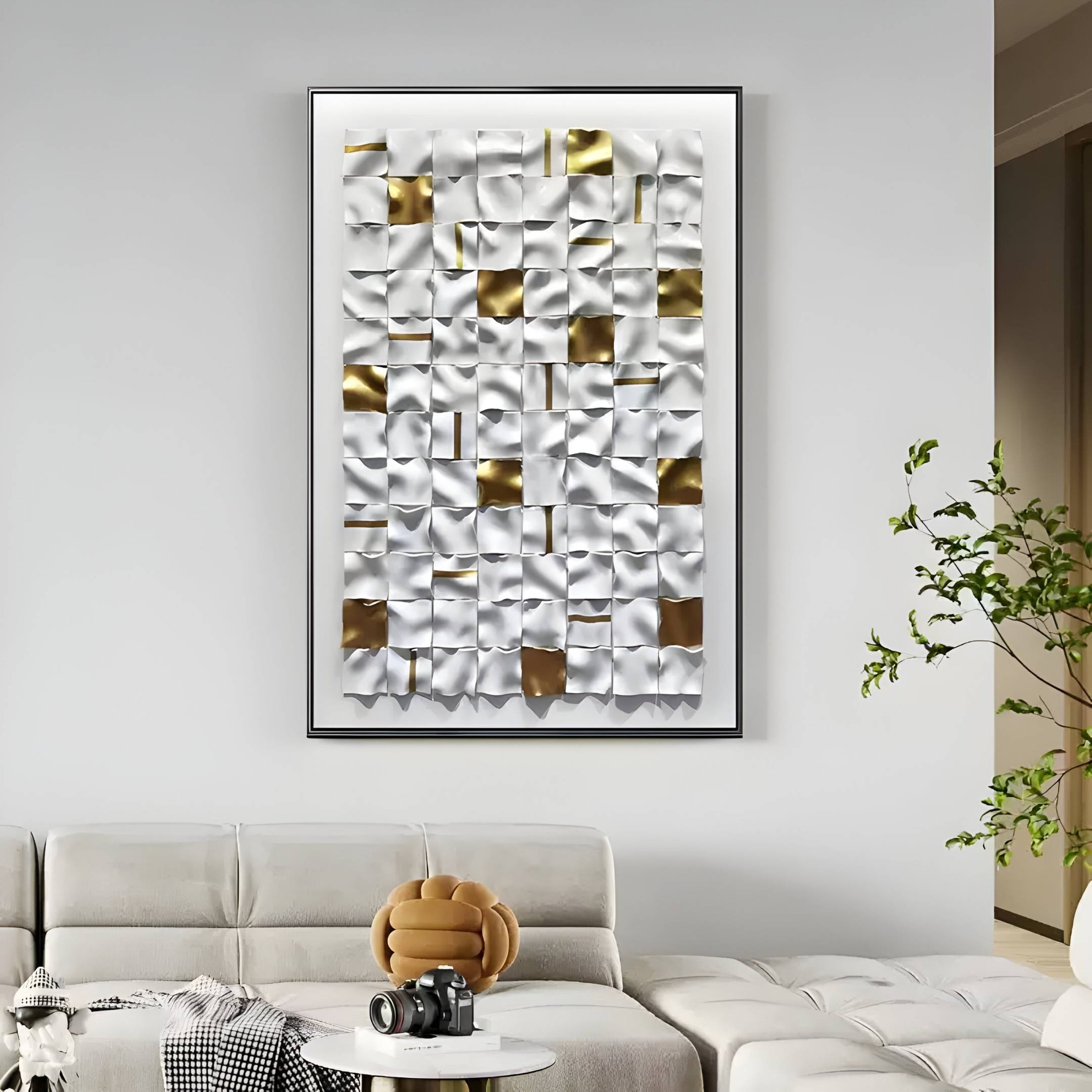 Lucida Gold & White Vertical Framed Acrylic 3D Wall Art