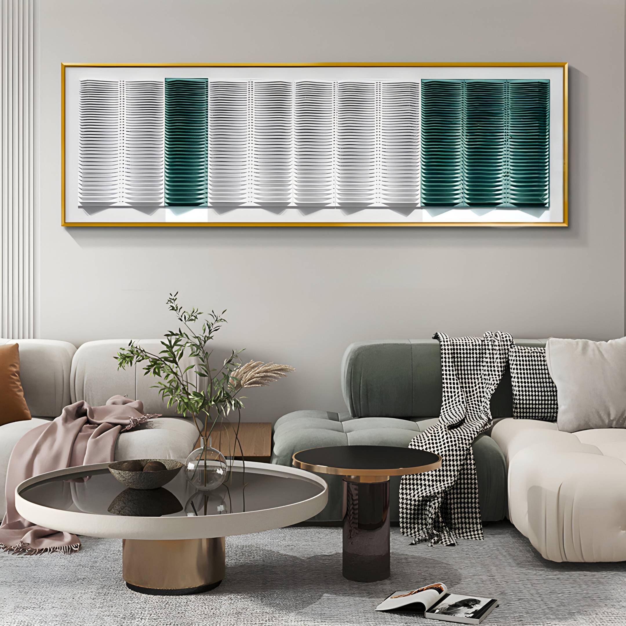Striara White & Green Flow Stripe Acrylic 3D Wall Art