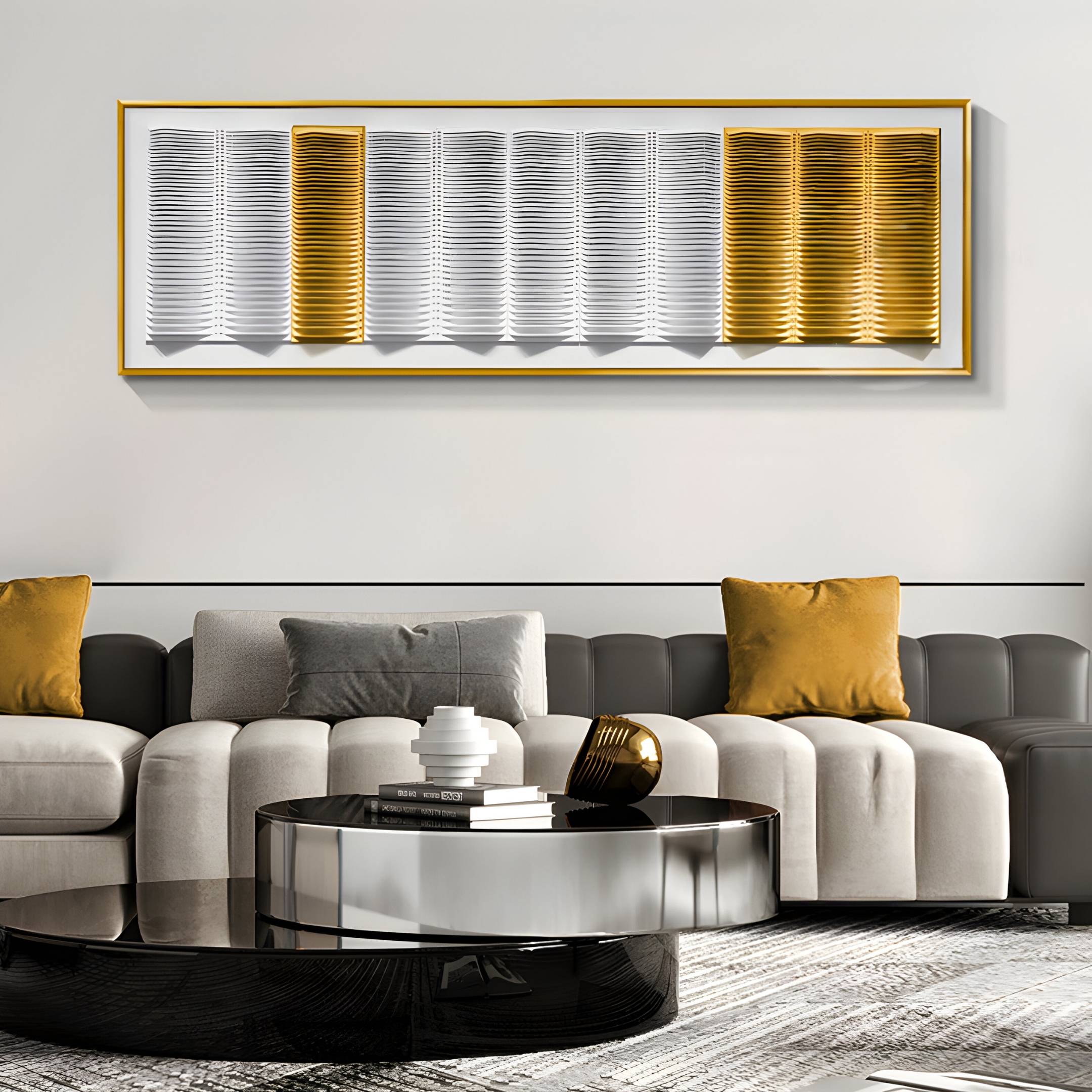 Striara White & Gold Flow Stripe Acrylic 3D Wall Art