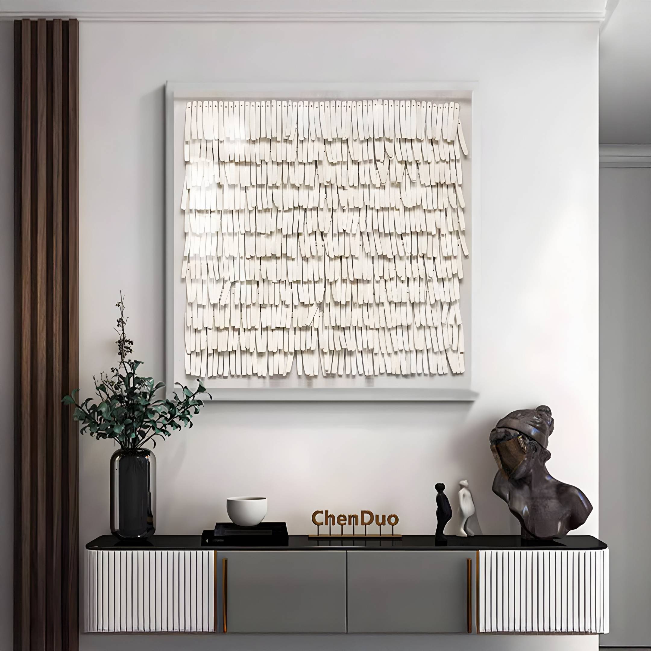 Frondra White Layered Leather & Acrylic 3D Wall Art