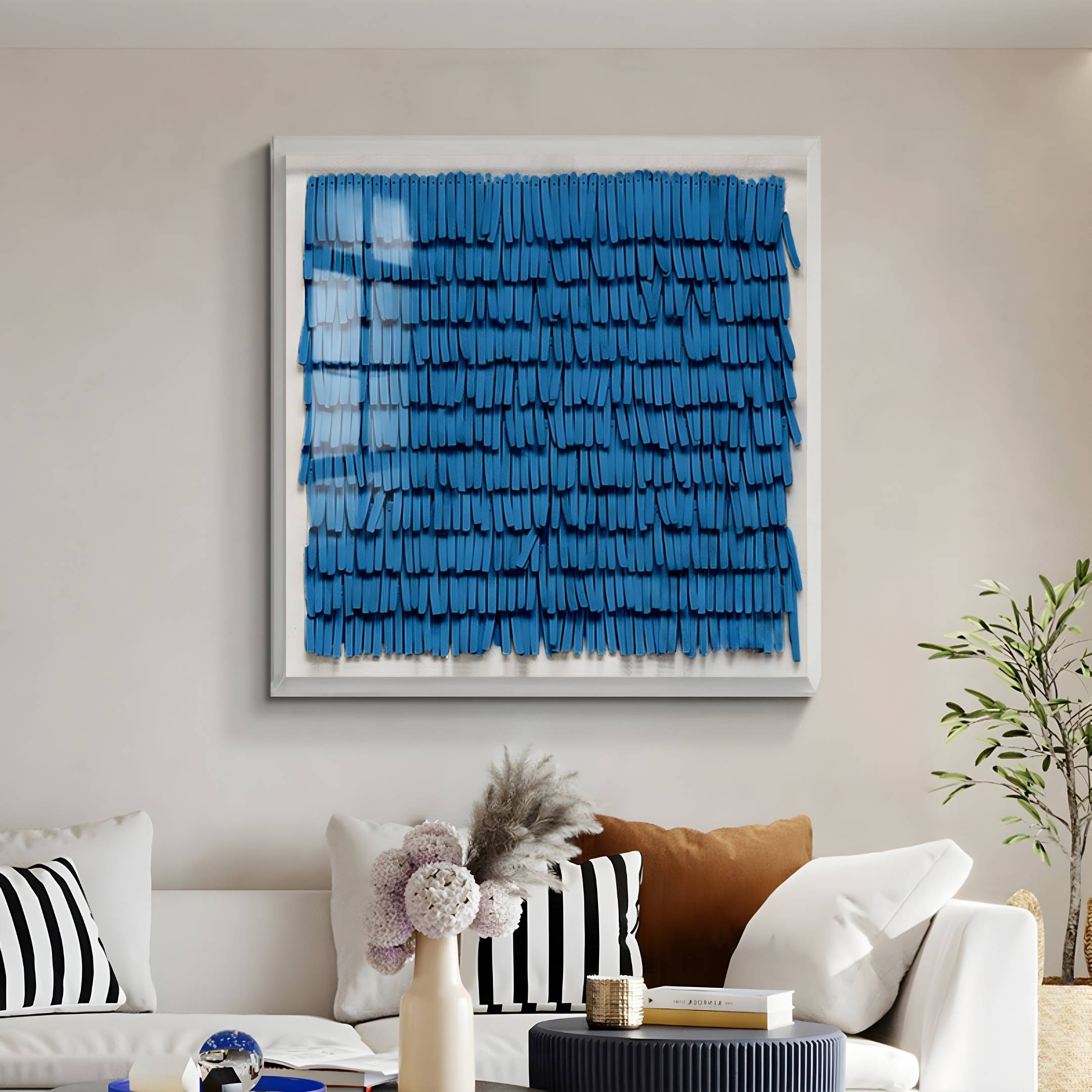 Frondra Blue Layered Leather & Acrylic 3D Wall Art