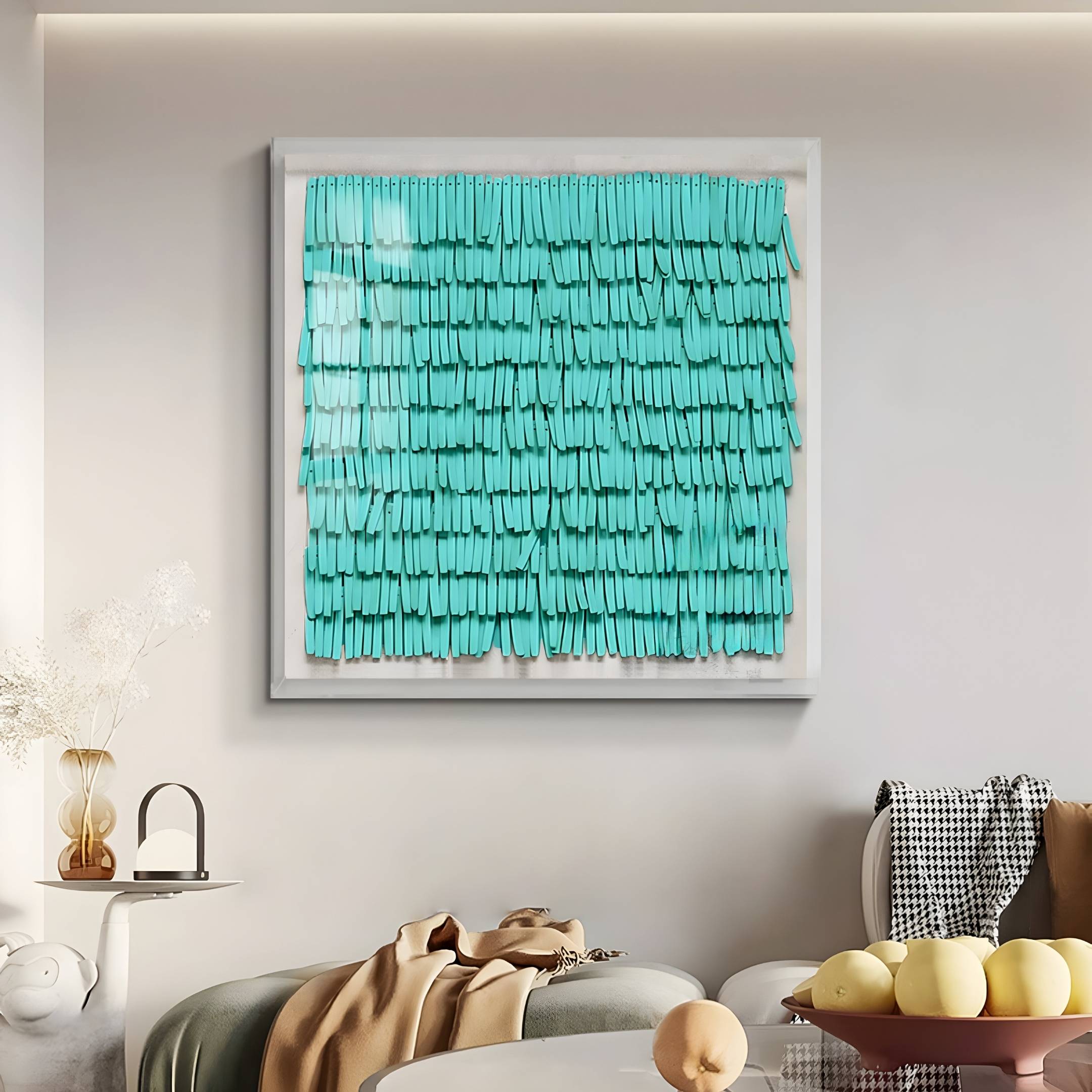 Frondra Aqua Layered Leather & Acrylic 3D Wall Art
