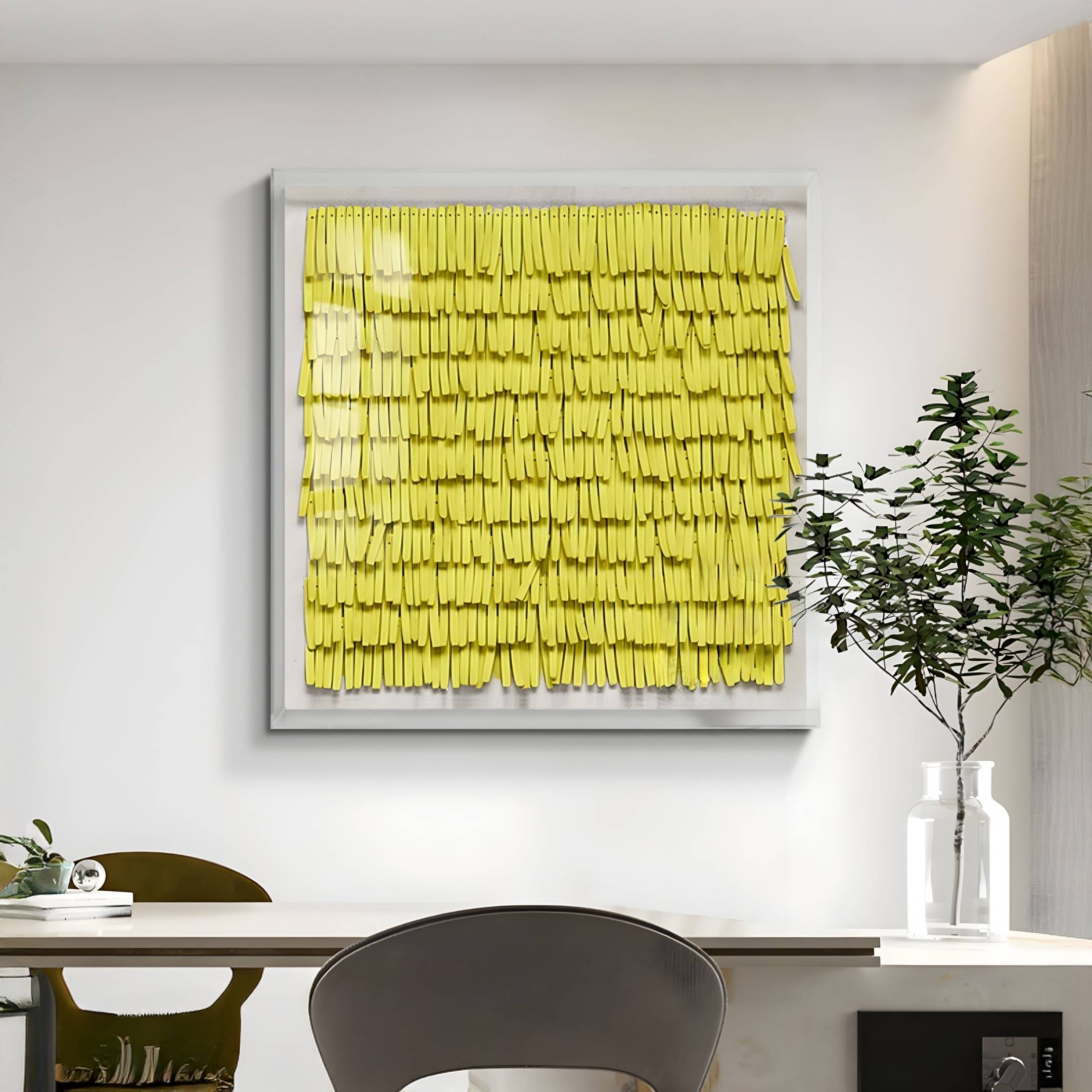 Frondra Yellow Layered Leather & Acrylic 3D Wall Art