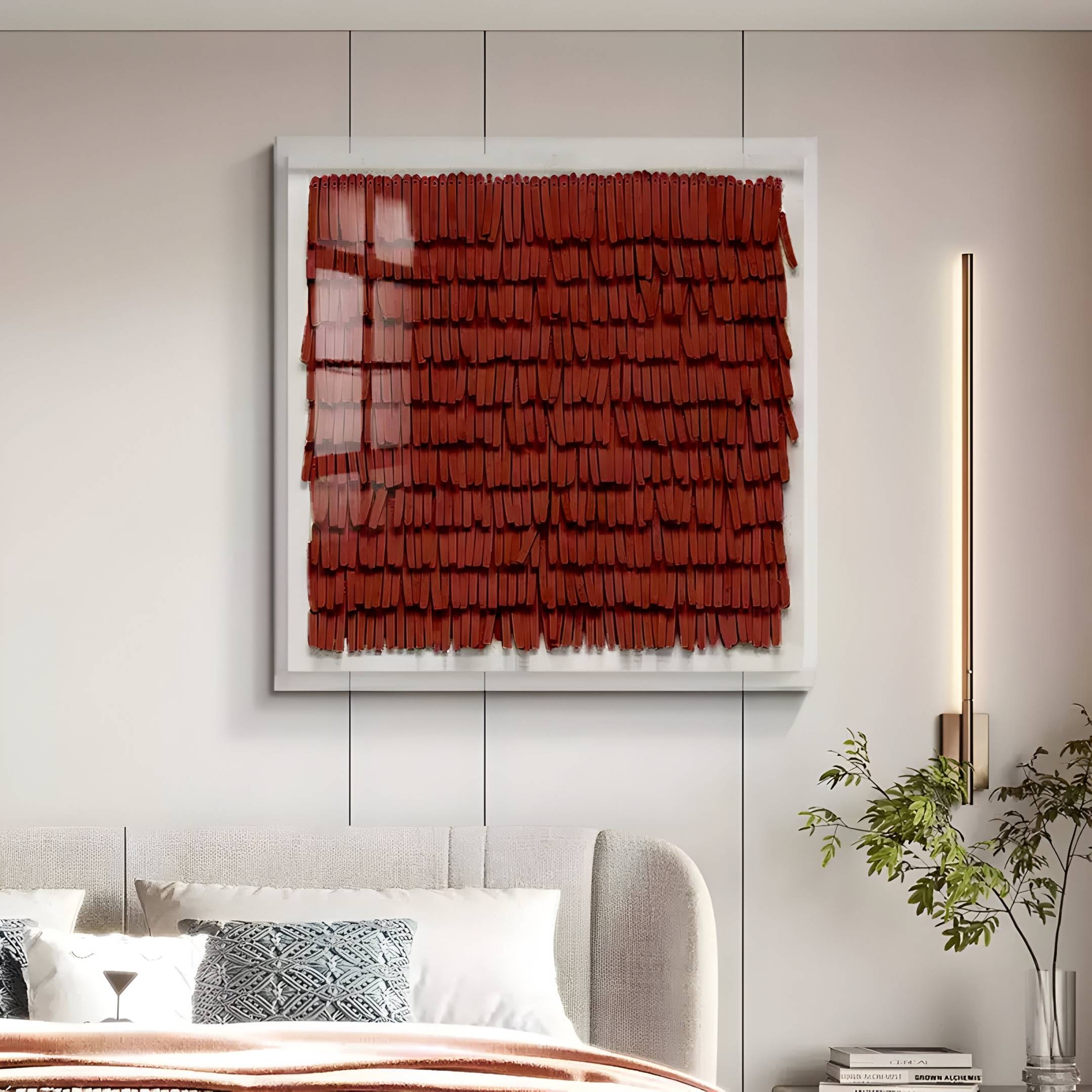 Frondra Brick Red Layered Leather & Acrylic 3D Wall Art