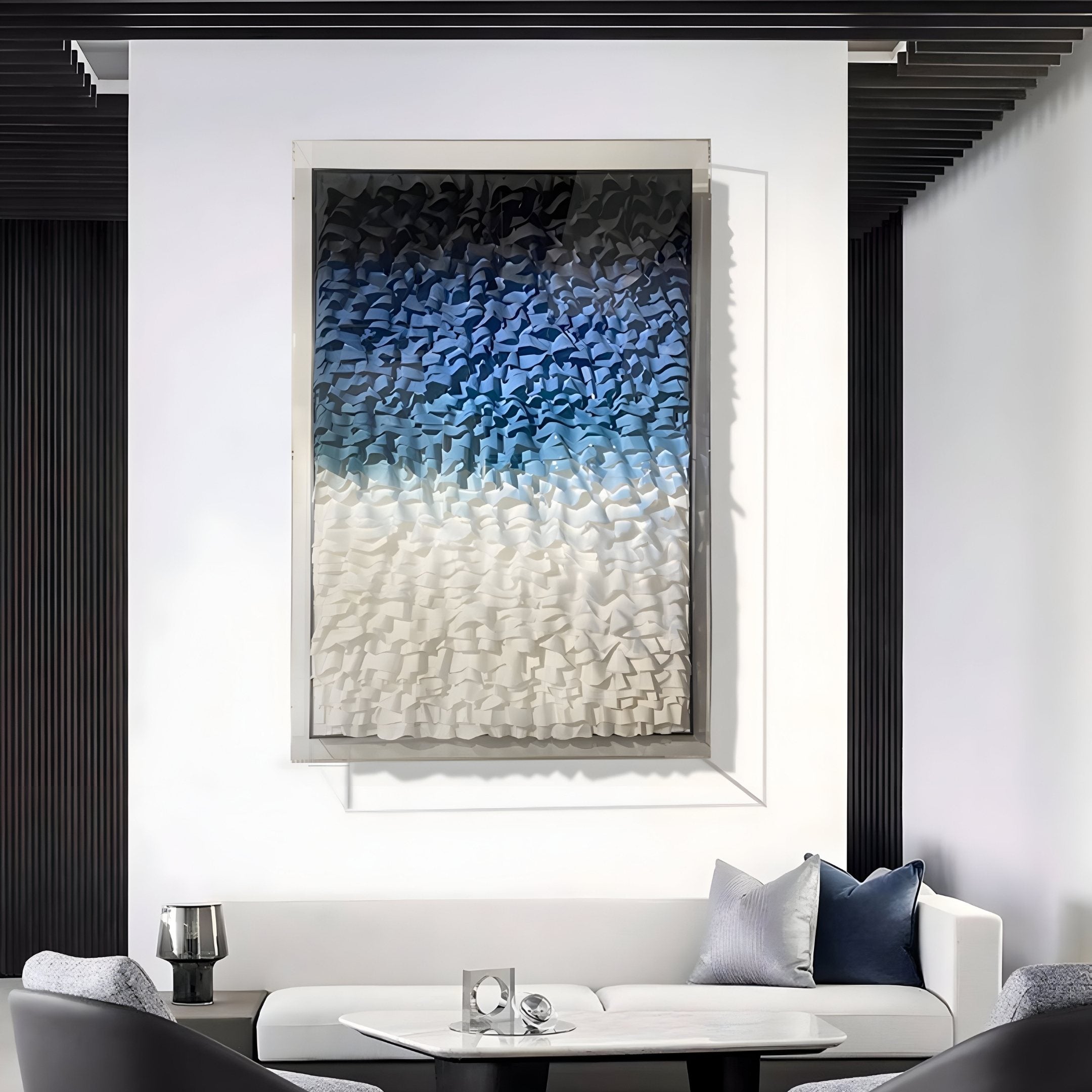 Vistra Navy & Sky Blue Ombre Ruffled 3D Paper Wall Art